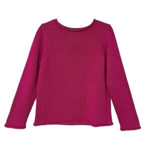 SAKS FIFTH AVENUE Chunky Knit Scoop Neck Sweater Women’s XL 100% Silk Pink